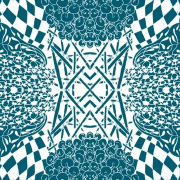 Seamless aqua tile with lacy patterns. Hand drawing in the style of sentangle Stock Illustration