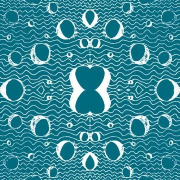 Seamless aqua tile with lacy patterns. Hand drawing in the style of sentangle Stock Illustration