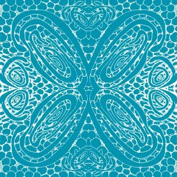 Seamless aqua tile with lacy patterns. Hand drawing in the style of sentangle Illustrazione stock