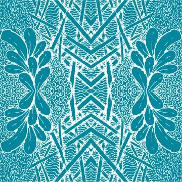 Seamless aqua tile with lacy patterns. Hand drawing in the style of sentangle Stock Illustration