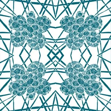 Seamless aqua tile with lacy patterns. Hand drawing in the style of sentangle Stock Illustration