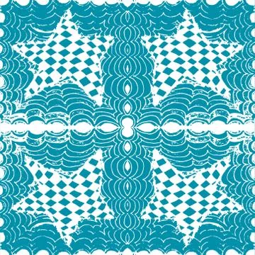Seamless aqua tile with lacy patterns. Hand drawing in the style of sentangle Stock Illustration