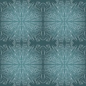 Seamless aqua tile with lacy patterns. Hand drawing in the style of sentangle Stock Illustration