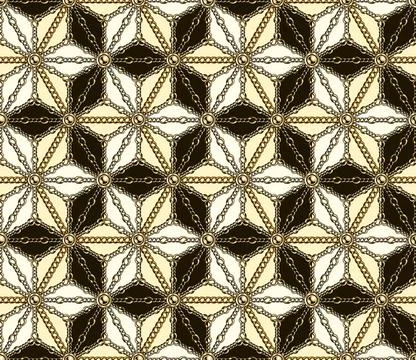 Seamless arabesque pattern with gold chain, beads Stock Illustration