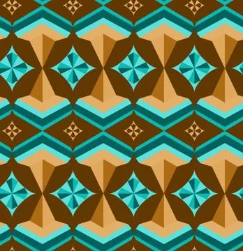 Seamless arabic geometric 3d abstract turquoise brawn pattern Stock Illustration