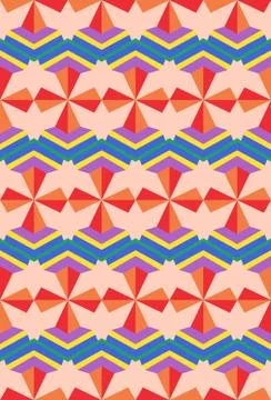 Seamless arabic geometric 3d abstract red blue pattern Stock Illustration