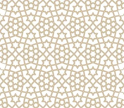Seamless arabic geometric ornament in brown color.Average doubled lines. Stock Illustration