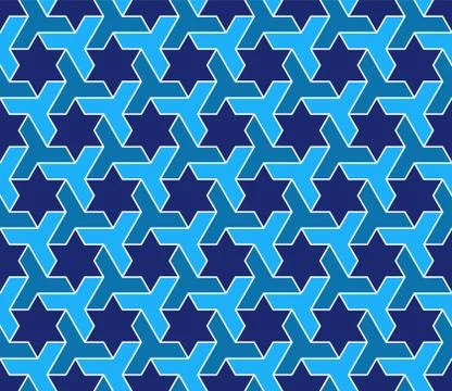 Seamless arabic geometric pattern in blue and white. Stock Illustration