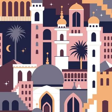 Seamless Arabic Style City Pattern Stock Illustration