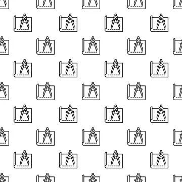 Seamless architecture blueprint pattern with drafting compass design Illustrazione stock