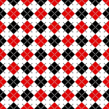 Seamless argyle pattern with dashed lines in red, black and white. イラスト素材
