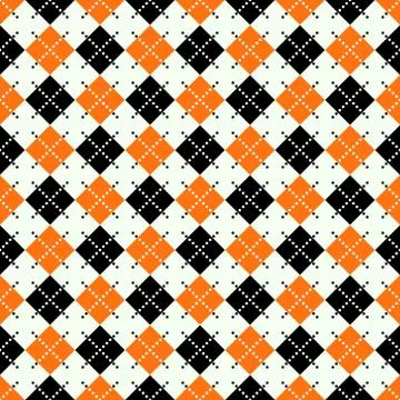 Seamless argyle pattern with dashed lines in orange, black and white. eps10 イラスト素材