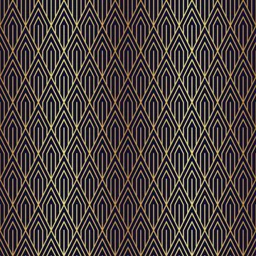 Seamless art deco diamond pattern, geometric repeat pattern with golden line Illustrazione stock