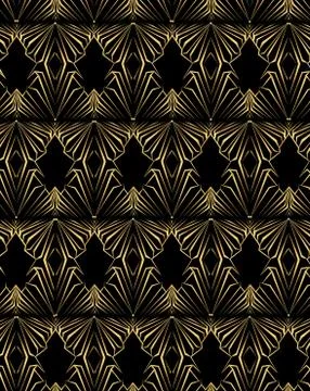 Seamless Art Deco pattern  golden black metal geometric texture with 3d effect Illustrazione stock