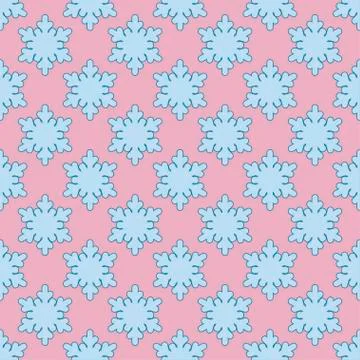 Seamless art pattern with snowflakes blue on pink Stock Illustration