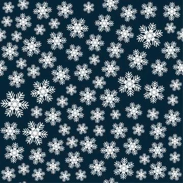 Seamless art pattern with snowflakes on dark blue Stock Illustration