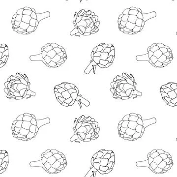 Seamless Artichoke Pattern  Hand Drawn Vegetable Sketch Stock Illustration