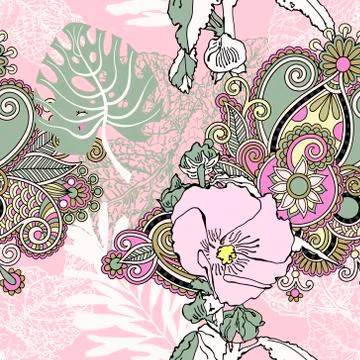 Seamless artistic flower pattern, beautiful tropical floral exot Stock Illustration