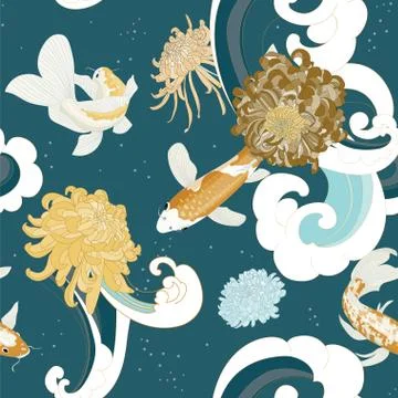 Seamless Asian Ocean Wallpaper Stock Illustration
