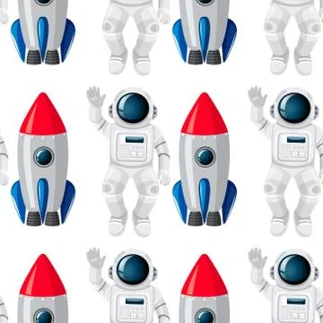 Seamless astonaut and rocket pattern Stock Illustration