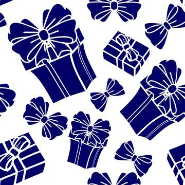 Seamless asymmetric pattern of blue gift boxes on a white background, textu.. Stock Illustration