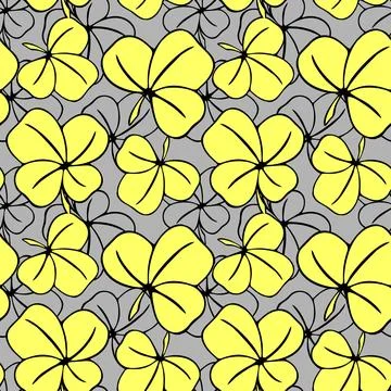 Seamless asymmetric pattern of clover leaves in yellow-gray tones Stock Illustration