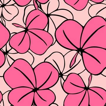 Seamless asymmetric pattern of clover leaves in pink colors and black Stock Illustration