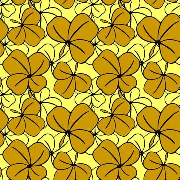 Seamless asymmetric pattern of clover leaves in mustard yellow tones and bl.. Stock Illustration