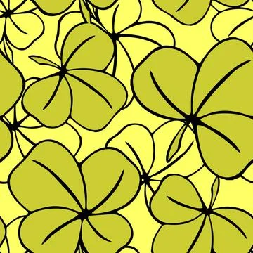 Seamless asymmetric pattern of clover leaves in mustard yellow tones and bl.. Stock Illustration