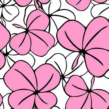 Seamless asymmetric pattern of clover leaves in pink and white colors and b.. Stock Illustration