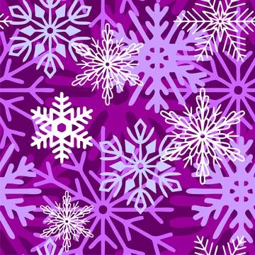Seamless asymmetric pattern of multi-colored snowflakes on a purple Stock Illustration