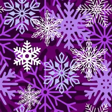 Seamless asymmetric pattern of multi-colored snowflakes on a purple Illustrazione stock