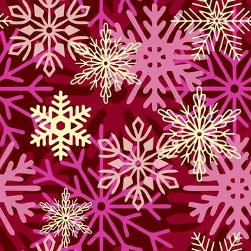 Seamless asymmetric pattern of multi-colored snowflakes on a purple Stock Illustration