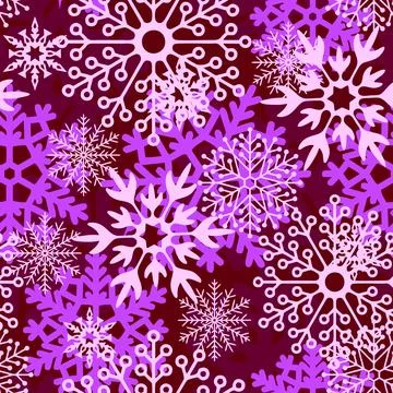 Seamless asymmetric pattern of multicolored snowflakes on a purple Stock Illustration