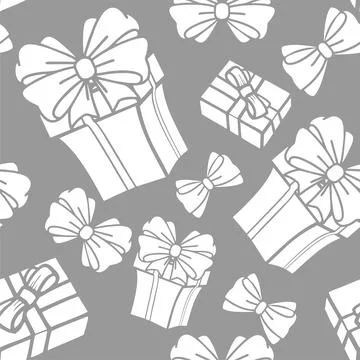 Seamless asymmetric pattern of white gift boxes on a gray background, textu.. 스톡 일러스트