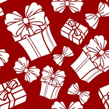 Seamless asymmetric pattern of white gift boxes on a red background, textur.. Stockillustratie
