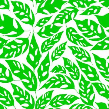 Seamless asymmetric repeating pattern of bright light green leaves on a white Stock Illustration