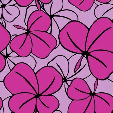Seamless asymmetrical pattern of clover leaves in purple tones and black co.. Stock Illustration