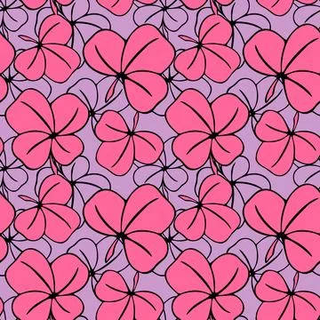 Seamless asymmetrical pattern of clover leaves in purple tones and black co.. Stock-Illustration