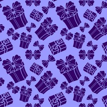 Seamless asymmetrical pattern of dark blue gift boxes on a light blue Stockillustratie