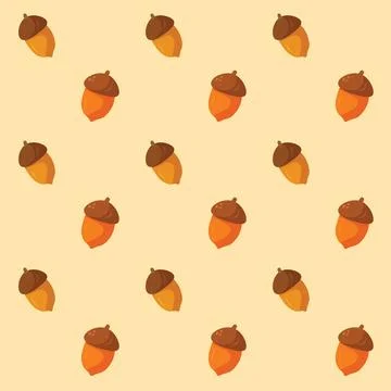 Seamless autumn acorn pattern with brown and orange nuts on beige backgroun.. Stock Illustration