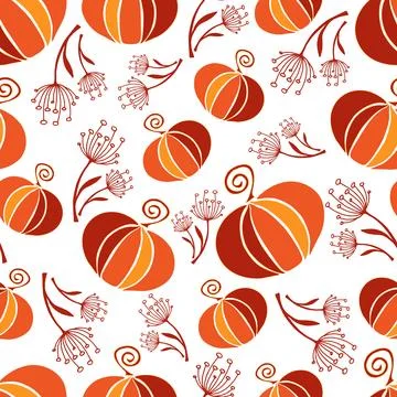 Seamless autumn botanical pumpkin pattern with twigs Stock Illustration