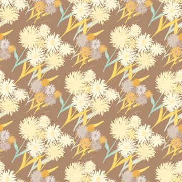 Seamless autumn doodle pattern with soft yellow blowball flowers bouquet. Pas Stock Illustration