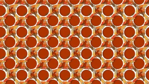 Seamless autumn equinox pattern with warm orange and red circular geometric.. Stock Illustration