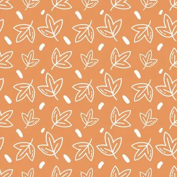 Seamless Autumn Leaf Pattern on Orange Background Stock Illustration
