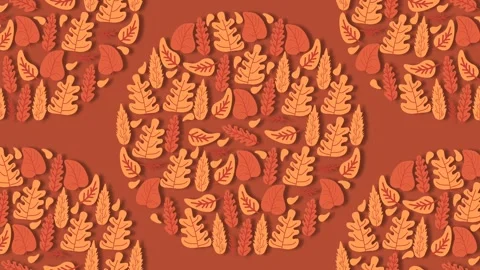 Seamless Autumn Leaves Pattern Background with Warm Fall Foliage Circles. Stock Footage 343844100
