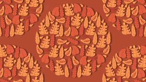 Seamless Autumn Leaves Pattern Background with Warm Fall Foliage Circles. Stock Footage 343844353