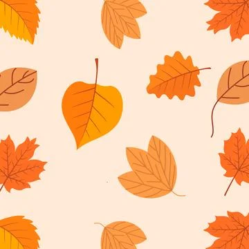 Seamless Autumn Leaves Pattern, Flat Vector Illustration of Fall Foliage 스톡 일러스트