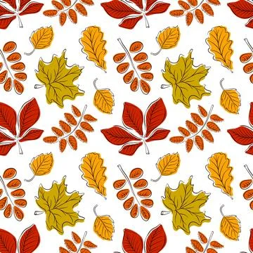 Seamless autumn leaves pattern with red, yellow and orange foliage flat style on Illustrazione stock