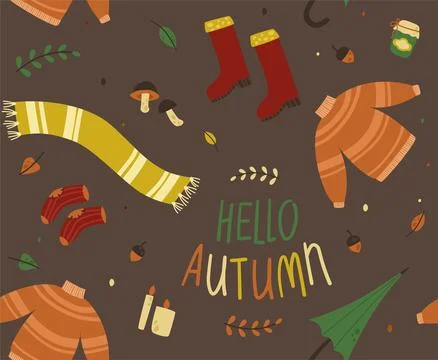 Seamless autumn patten. Vector subject illustration. Composition of warm cl.. Stock Illustration